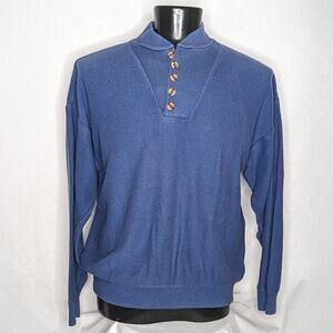 Men's 1/4 Button Pullover Sweater Large Blue Knit Casual